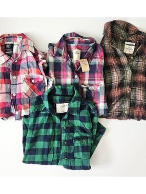 Hollister American Eagle S Plaid LS Flannel Shirt Button Down Lot